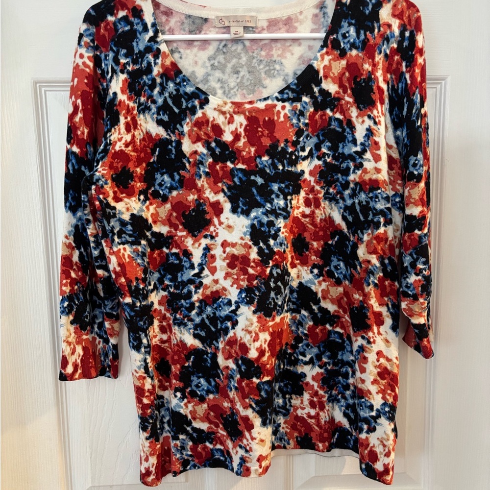 CB Establishment Floral‎ Knit Top Long Sleeve Scoop Neck Size Medium